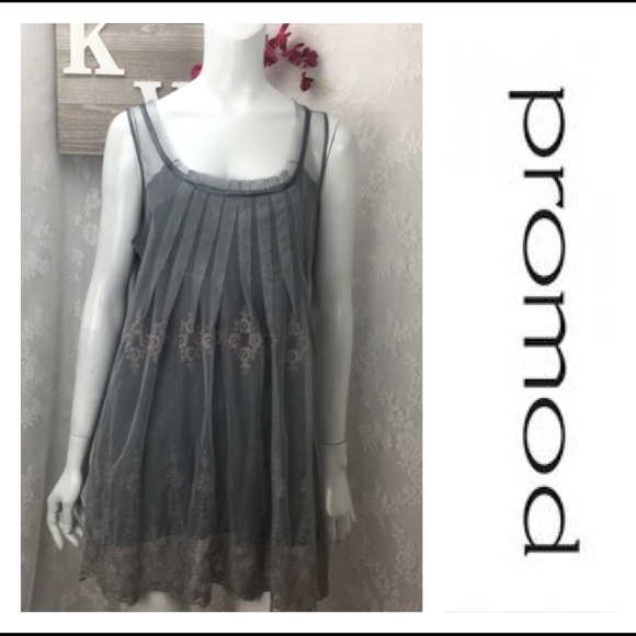 Promod Tops - Promod Lace Sleeveless Embroidered Silver H